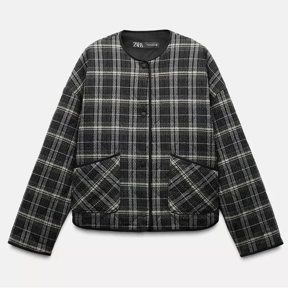 Zara Plaid Quilted Padded Jacket - Picture 2 of 10